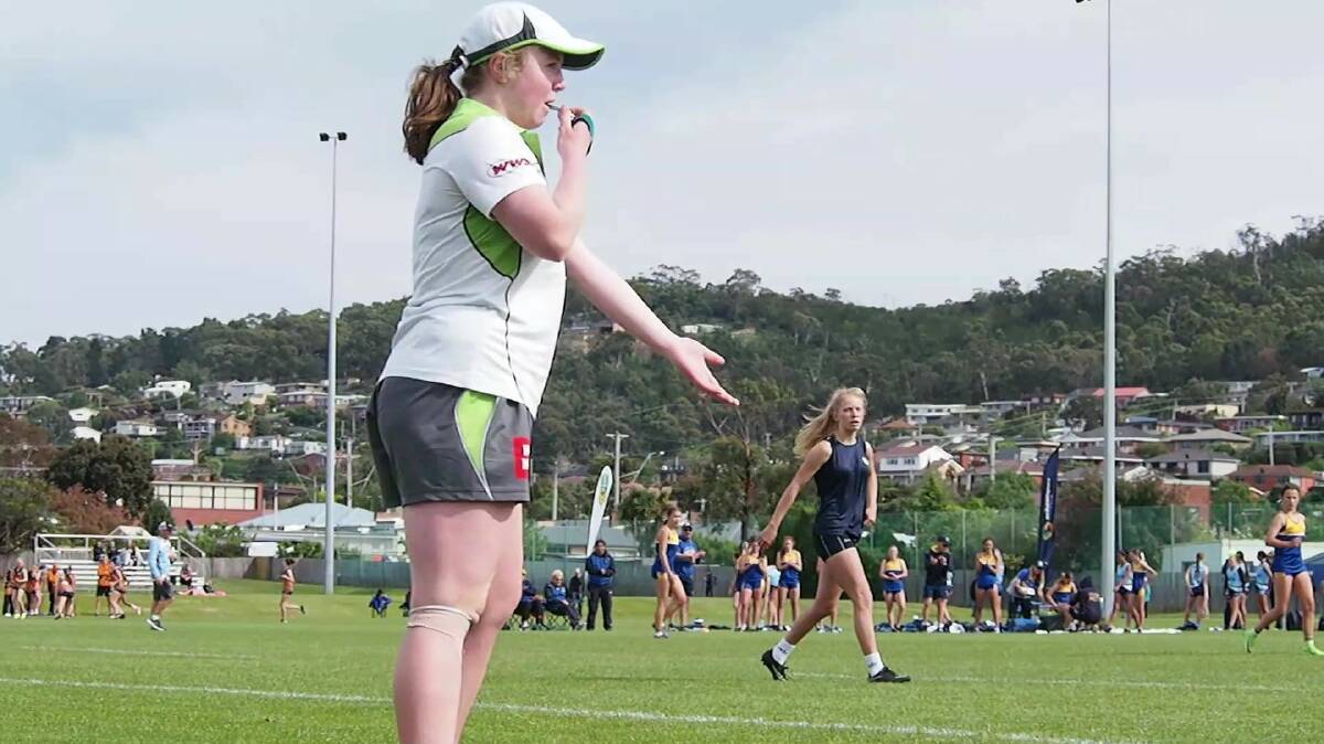 Blowing whistle: Alyssa Gregory refereeing at this year's NSW u15's carnival. Photo: Glen Gregory.