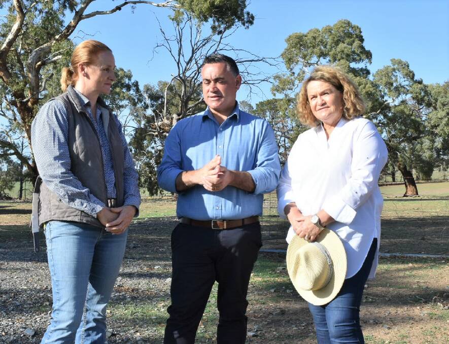 Yass Valley councillor Allison Harker discusses drought impacts with Deputy Premier John Barilaro and Goulburn MP Wendy Tuckerman. File Pic: Neha Attre