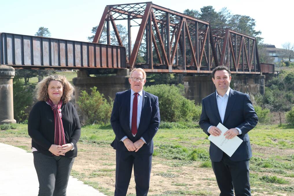 Wendy Tuckerman, Bob Kirk and Stuart Ayres at the proposed Goulburn-Crookwell rail trail site. Pic: supplied