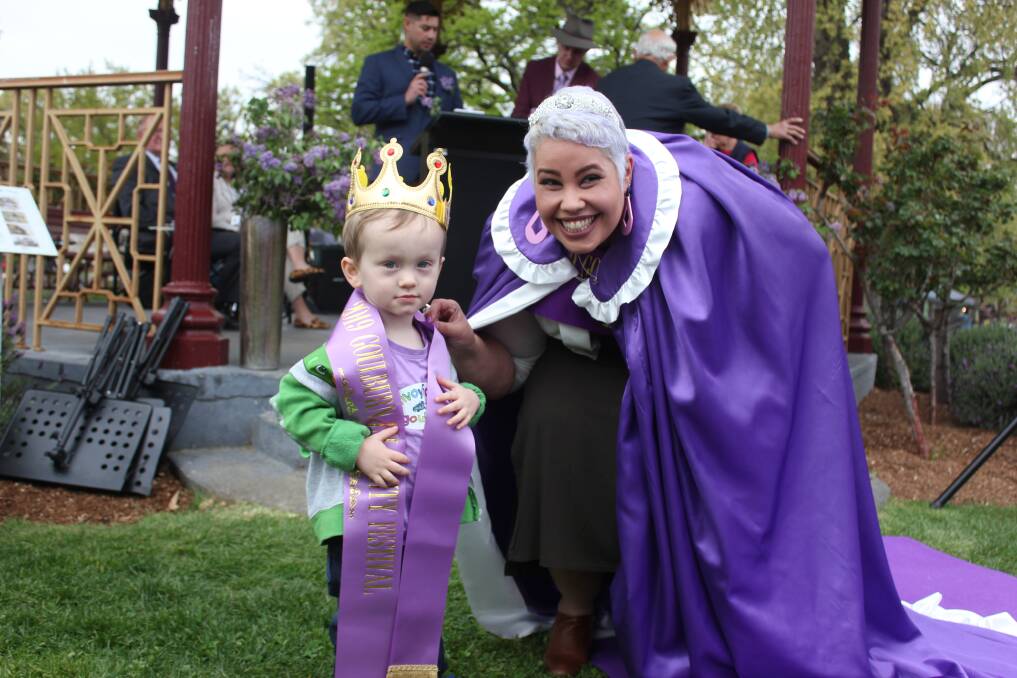 Lilac Queen April Watson with the young prince Charlie Urquhart in 2019.