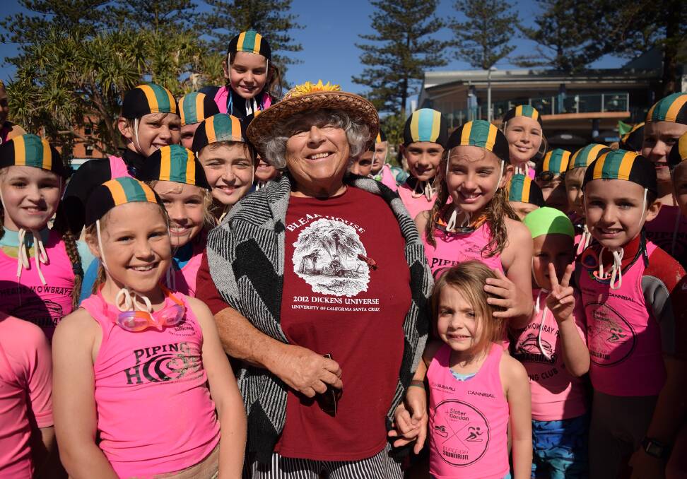 Miriam Margolyes samples beach life with surf lifesaving club locals in Tuesday's final instalment of her ABC odyssey, Miriam Margolyes: Almost Australian.