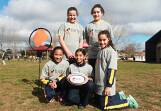 There are currently no structured rugby union competitions available to girls like St Gregory's students Talia Da Silva, Giselle Arona, Yia Bernardino, Neeta Anthony and Anessa Nappo. Photo: Gemma Varcoe. 
