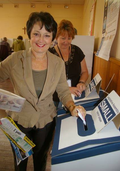 MY VOTE: Goulburn MP Pru Goward fulfilled her voting duties at the Wesley Centre on Saturday morning, ahead of her landslide victory in the seat and the Coalition’s thumping win in NSW. Photo: Darryl Fernance.