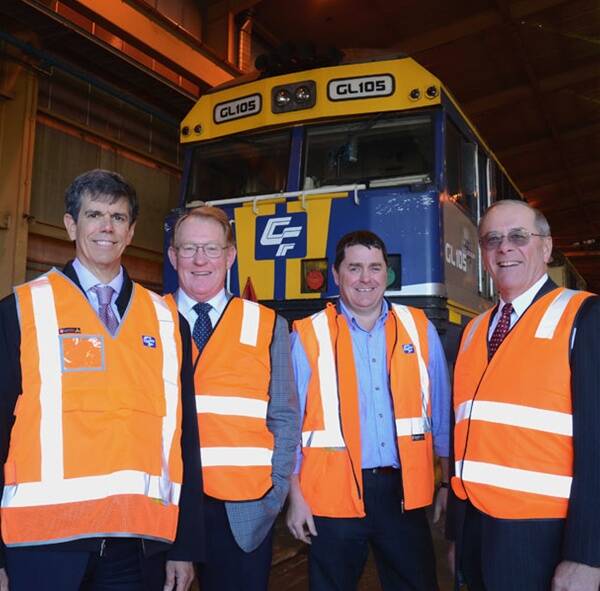VISIT: Goulburn’s deputy Mayor Bob Kirk (second from left) pictured inspecting the CFCLA’s Australian Horsepower Service Centre’s Goulburn workshops with the company’s USA-based president Fred Sasser (left) and his chief financial officer Luke Lukins (right). Also pictured is the recently-appointed Goulburn workshops manager Mick Cooper. Photo LEON OBERG