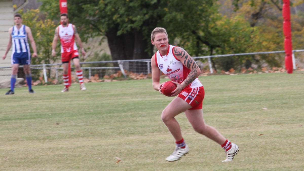 Swans midfielder Sam Ash has played in all bar one of his team’s seven matches. The on-field worker more so than most, will relish a weekend off. The Swans are undefeated this season and thrashed Harman 144-43 last weekend. Photo: ANTONY DUBBER>