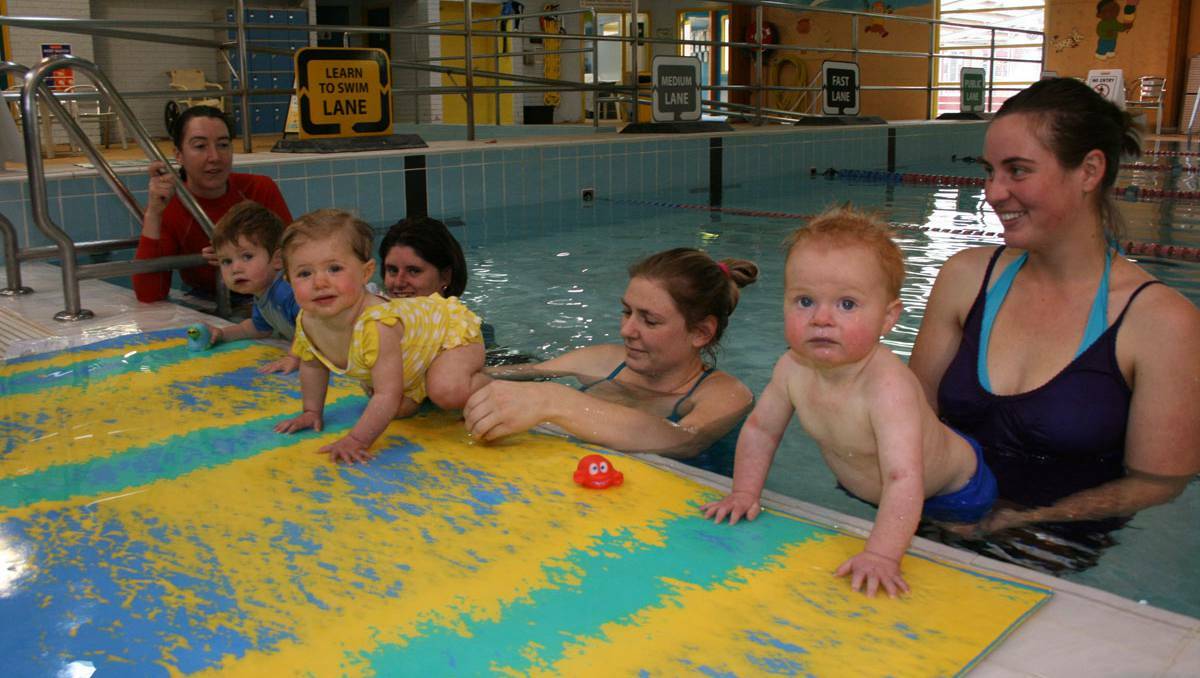  The YMCA has secured the contract to operate the Goulburn Aquatic Centre for the next three years, with an option for another two years. One of the programs that has been boosted is the Mums and Bubs class conducted by Karen Ralph (left). This week Colleen Sturzaker, with 17-mon-old son Sam, Louise Barnett and energetic Amelia, 11 months, and Kim McGillion, with 14-month-old Mick, enjoyed the morning class.