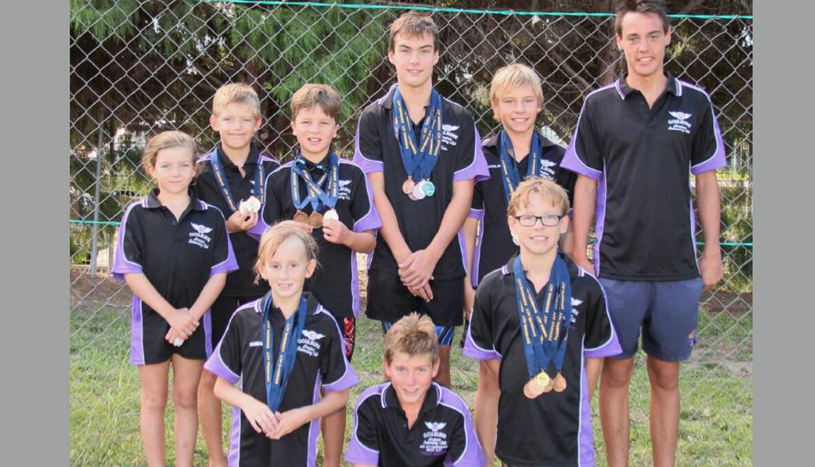 HAUL: (back) Ava Gilbert, Lachlan Gilbert, Alexander Adameitis, Jake Cooper, Lachlan Norberg, James Greenlees; (front) Hannah Phelps, Tyler Dunbar and Hayden Shawyer competed at the ACT Swimming Championships on the weekend of March 2 and 3. Jake and James went onto compete at the NSW State Age Championships at Sydney’s Olympic Park.