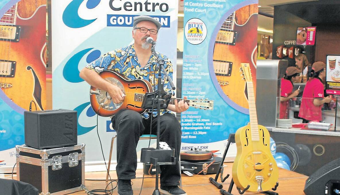Pictured performing at Centro yesterday was Doc White singing ‘Baby Please Don’t Go’ during the lunchtime rush. 