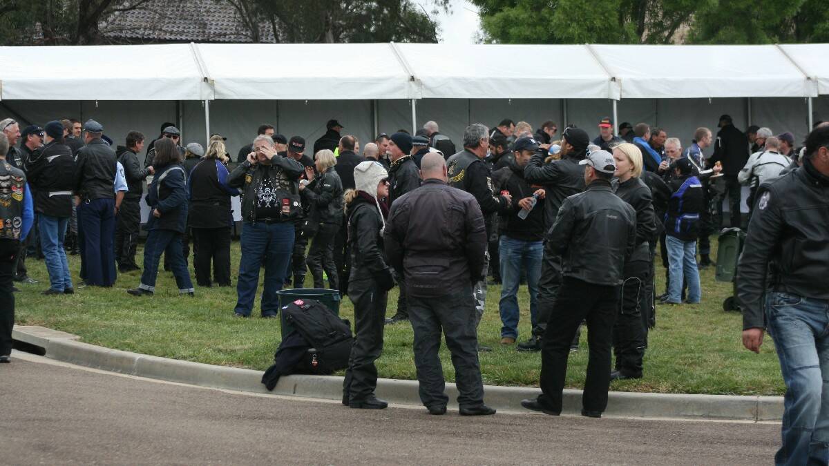 Riders from the 2013 Wall to Wall Ride arrive and mingle at the NSW Police Academy in Goulburn. Photo Chris Gordon.
