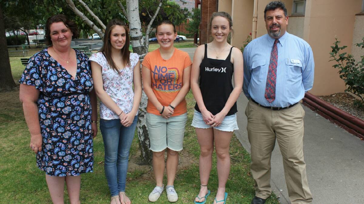 HIGH ACHIEVERS: Goulburn High Acting Principal Vero Joseph (right) pictured with year advisor Deb Whiley and students Sarah Joyce, Dannielle Allport and Alyce Scott. Sarah, Dannielle and Alyce have all applied to study Exercise Science, Nutrition and Education at the University of Canberra.