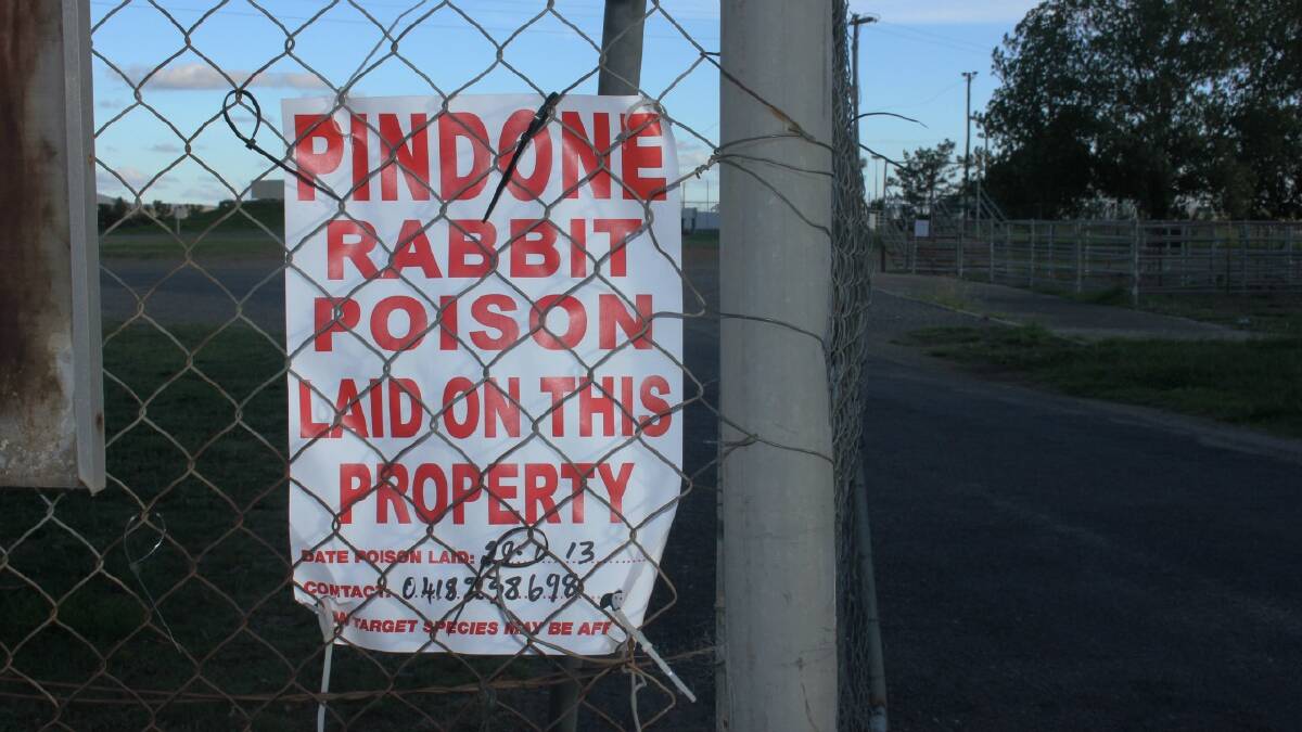    WARNING: One of the signs placed around the area where Pindone rabbit baiting is being carried out in the Goulburn Recreation Area.