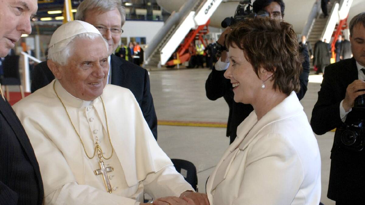 RESIGNING: Senator Ursula Stephens wishing the Pope a fond farewell after his visit to Australia for the World Youth Day Celebrations in 2008.