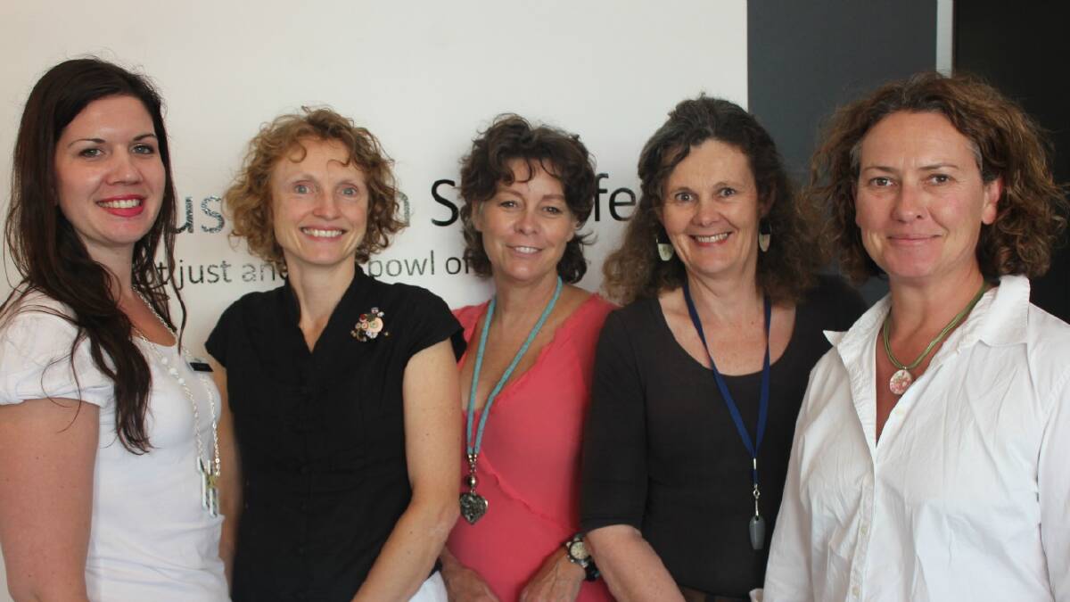 NEW YEAR, BIG PROGRAM: The team at the Goulburn Regional Art Gallery: Michelle Stuart (Education Officer), Phaedra Leah, Jane Cush (Director), Janenne Gittoes (Admin Officer) and Angela Donges (after school and holiday classes). Missing: Angela D’Elia (Curator).
