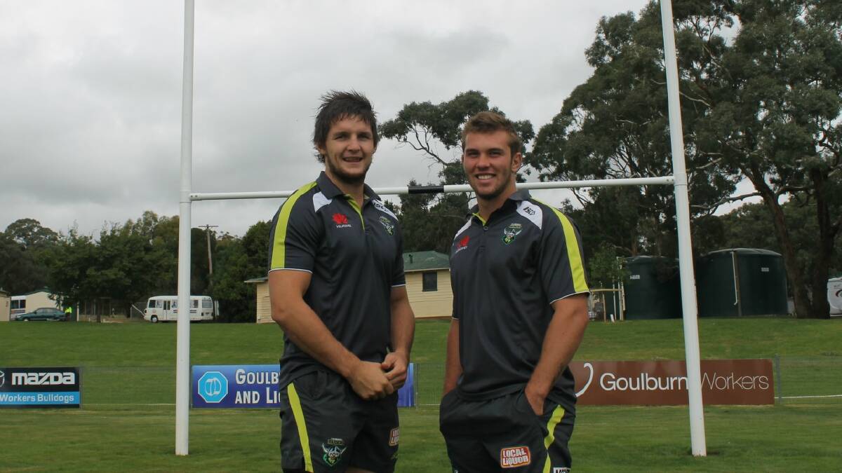 HOMEGROWN: Mitchell Cornish and Jarrod Croker pose for a photograph at Workers Arena on Wednesday.