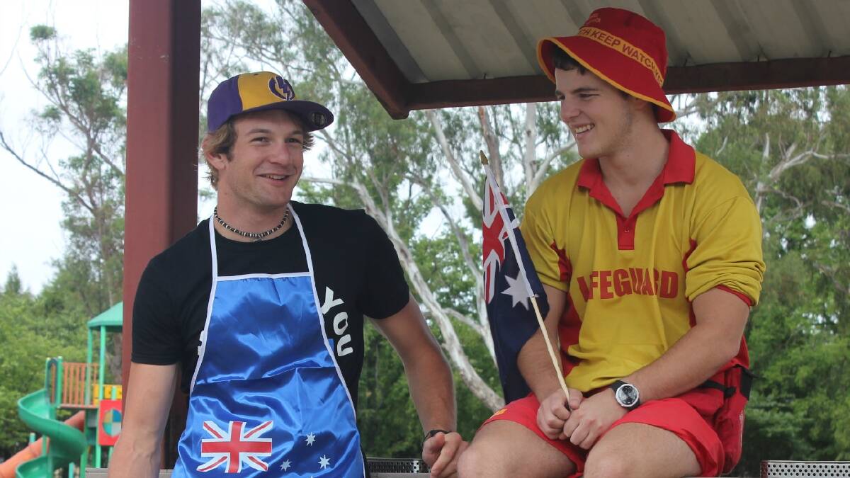 Goulburn Aquatic Centre lifeguard Jesse Langbein (right) and Ben Burnett donned their Aussie best on Thursday in the lead up to Australia Day. 