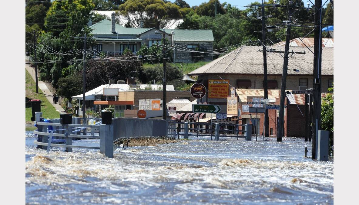 JANUARY 15, 2011: Floods devastated the small rural town of Skipton, west of Ballarat. The town was cut in half by floodwaters and many of the town's businesses, including the supermarket and the pub, were forced to close due to water damage. The pub is still yet to reopen.