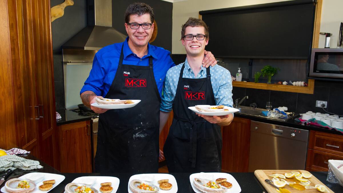 MKR: Mick and Matt, the father-son duo from Tasmania, made a seafood dinner for their competitors. Photo courtesy of Seven
