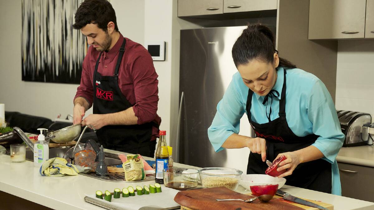 MKR: Andi and Josh prepare one of their meals. Photo courtesy of Seven