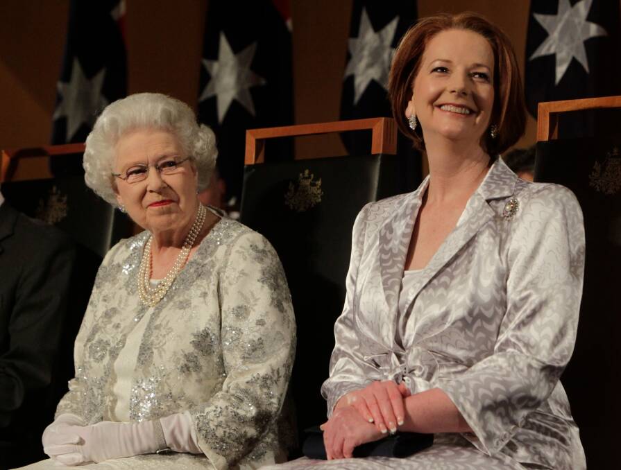 Queen Elizabeth II and Prime Minister Julia Gillard attend a Parliamentary Reception at Parliament House on October 21, 2011 in Canberra. Photo: Getty Images