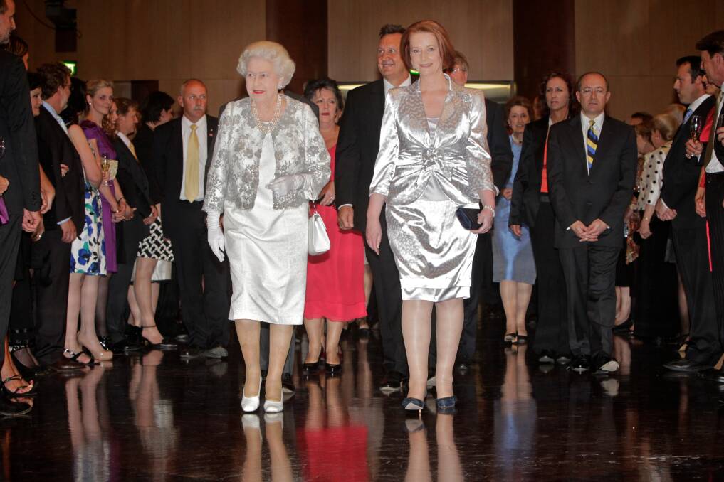 Queen Elizabeth II and Australian Prime Minister Julia Gillard attend a Parliamentary Reception at Parliament House on October 21, 2011 in Canberra. Photo: Getty Images
