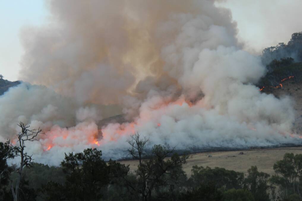 Jugiong farmer Tony Engel captures a backburn operation to keep the Cobbler Road Fire, near Yass, under control. The fire has burnt out 13,974 hectare - killing thousands of stock - since it started earlier this week. Photo: Tony Engel