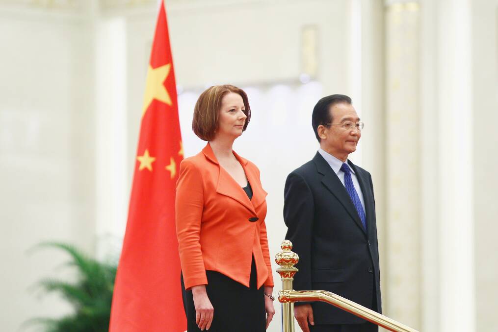 Prime Minister Julia Gillard with Chinese Premier Wen Jiabao on April 26, 2011 in Beijing, China during her bilateral tour of North Asia. Photo: Getty Images